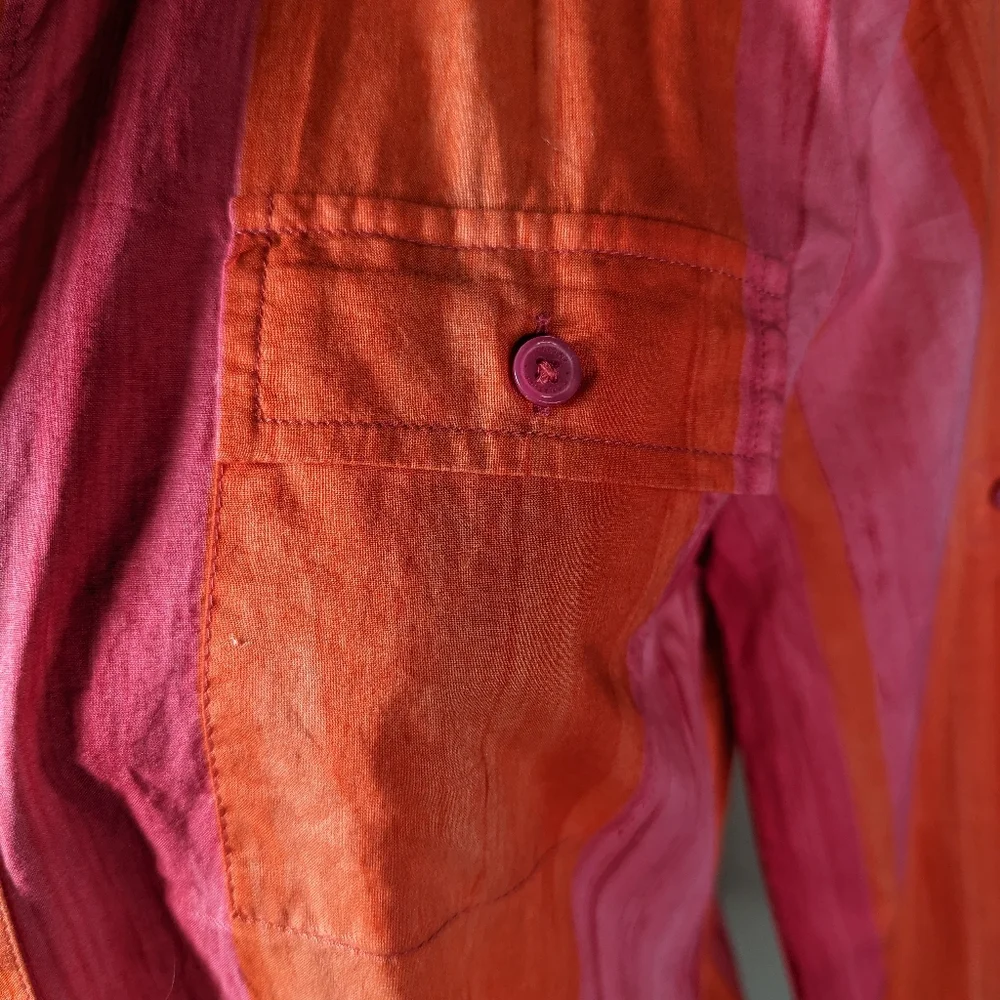 Jones New York Tailored Orange and Pink Striped Shirt with Button Pockets M - Picture 2 of 11